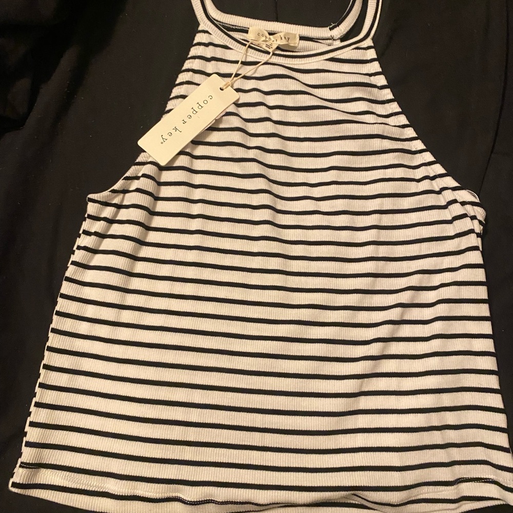 Copper Key Striped Tank Top in Black and White